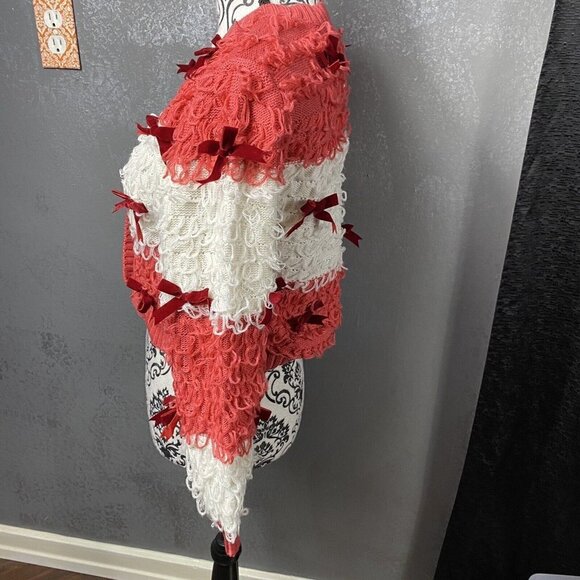 Mighty Fine Women's Size XS Red and White Striped Christmas Sweater w Bows - Picture 7 of 12